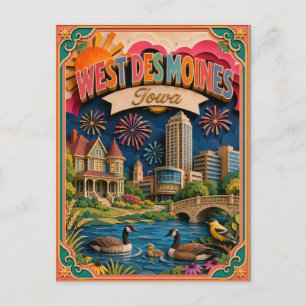 Postal PopCut Estados West Des Moines Iowa Arte de Papel