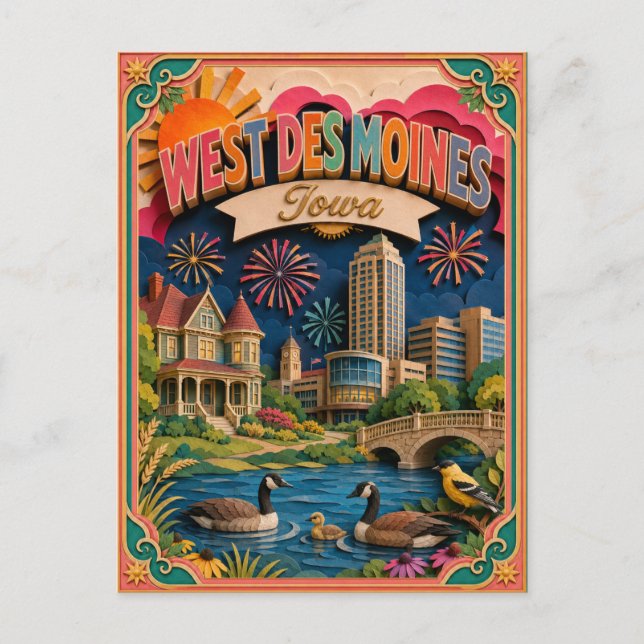 Postal PopCut Estados West Des Moines Iowa Arte de Papel (Anverso)