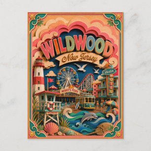 Postal PopCut Estados Wildwood Nueva Jersey Arte de Papel