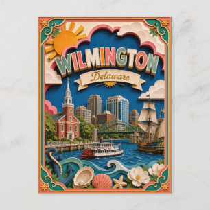 Postal PopCut Estados Wilmington Delaware Arte de Papel
