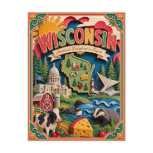 PopCut Estados Wisconsin Colorido Arte de Papel 3D