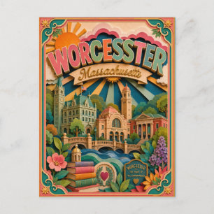 Postal PopCut Estados Worcester Massachusetts Arte de Pap