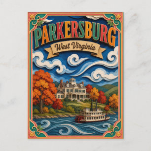 Postal PopCut States Parkersburg Virginia Occidental Arte