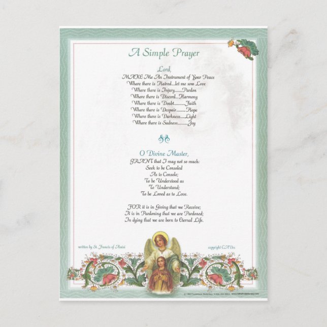 Postal pope francis=st. francis simple prayer=angel (Anverso)