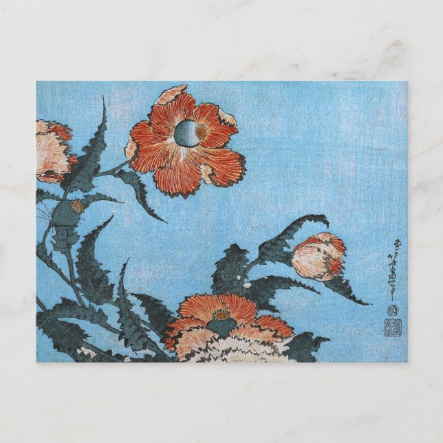 Postal Poppies, Bella Artes japonés de Hokusai (Anverso)