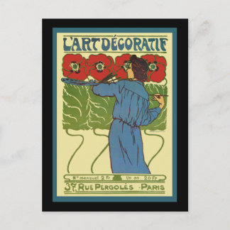 Postal Poppies de pintura de una mujer Art Deco