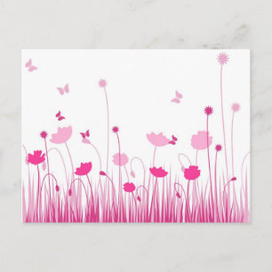 Postal Poppies minimalistas de color rosa y blanco prader