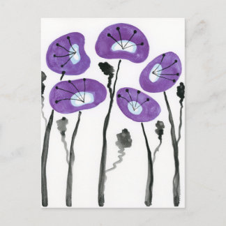 Postal Poppies morados modernos de color acuático Flores 
