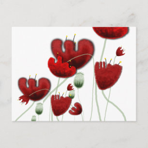 Postal Poppy flora paisaje dorado romántico delcard rojo
