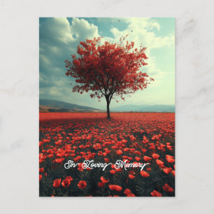 Postal Poppy Meadow Lonely Tree