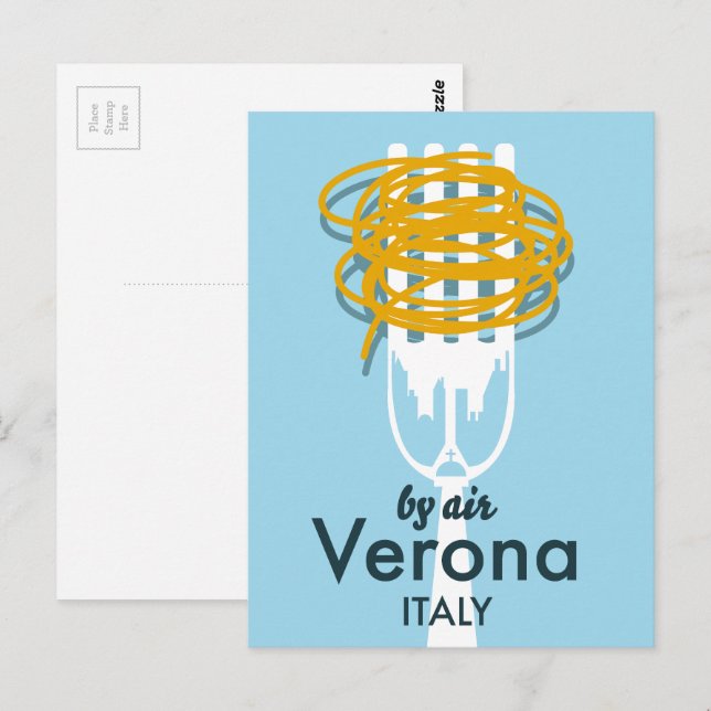 Postal Por Air Verona Italia afiche de viaje retro. (Anverso / Reverso)