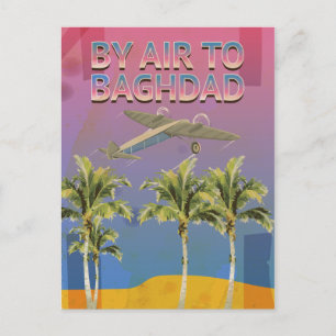 Postal Por aire a Bagdad cartel vintage de viaje