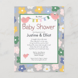Postal Por correo Flores y Chicas de Aves Baby Shower