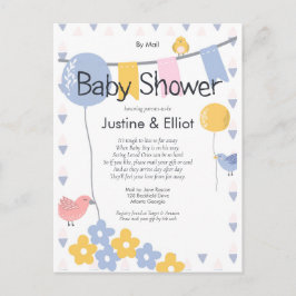 Postal Por correo Globos y Birds Boy Baby Shower