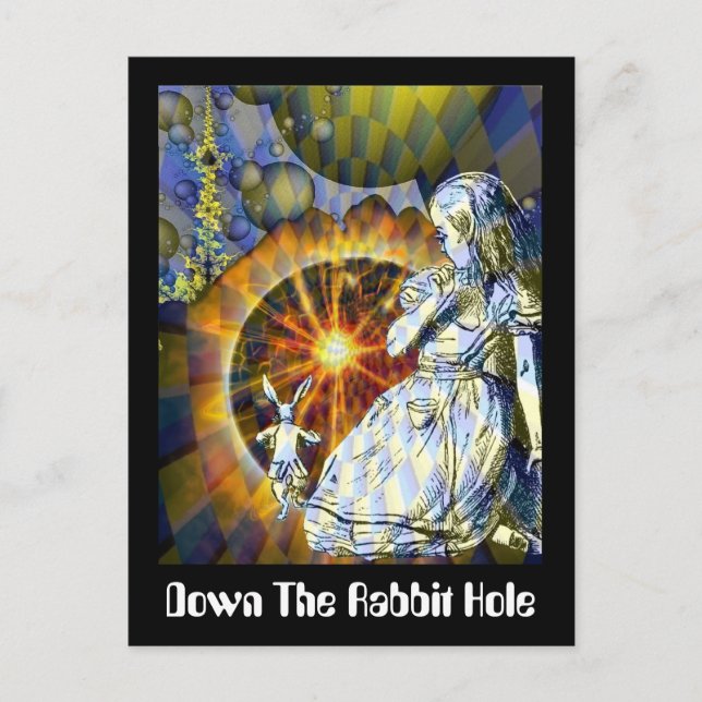 Postal Por el agujero de conejo (Anverso)