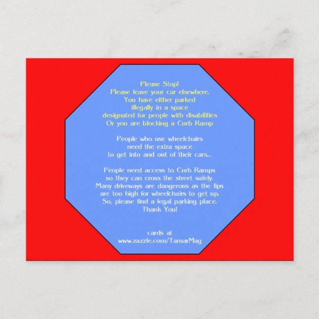 Postal Por favor, deje de aparcar aquí (Anverso)