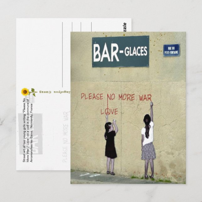 Postal Por favor, no más guerra / amor, Normandía, Franci (Anverso / Reverso)