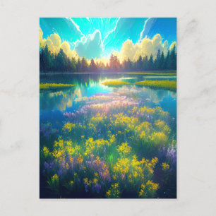 Postal Por la mañana en el hermoso pantano