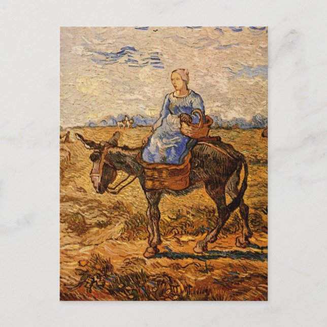 Postal Por la mañana, pareja campesina por Vincent van Go (Anverso)