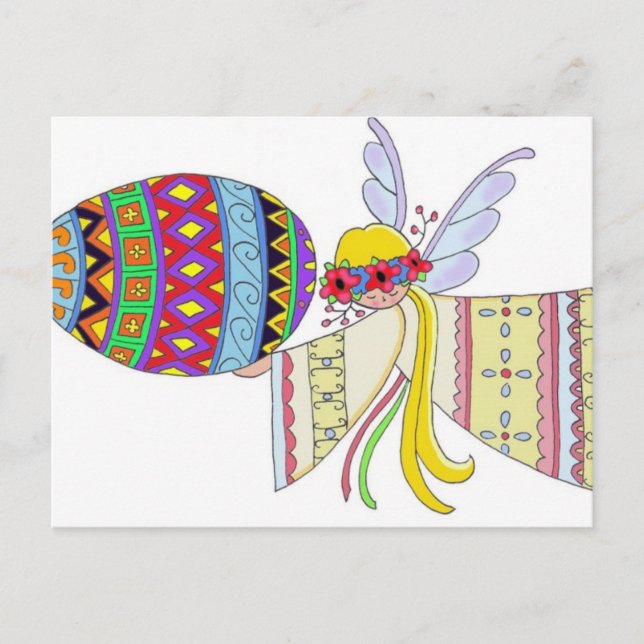Postal Por las alas de un arte folclórico Angel Ucraniano (Anverso)