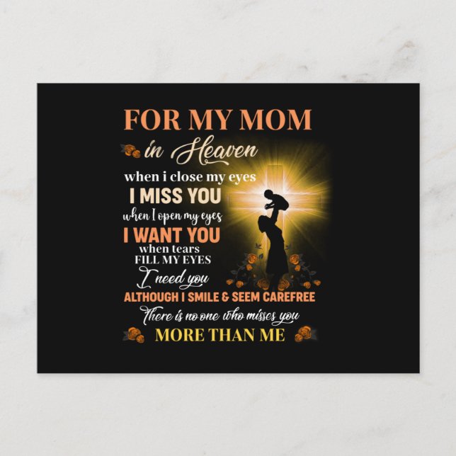 Postal Por Mi Mamá En El Cielo, Un Regalo Para El Hijo (Anverso)