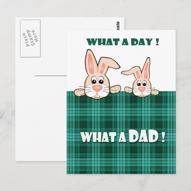 Postal Por papá en el Día del Padre. Dos conejitos (Anverso / Reverso)
