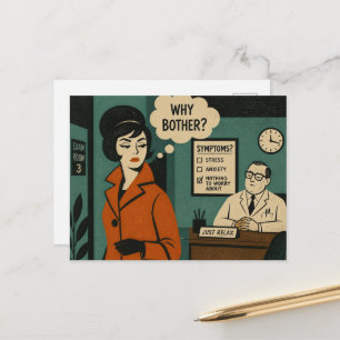 Postal Por qué molestarse Mujer en el médico Retro de med