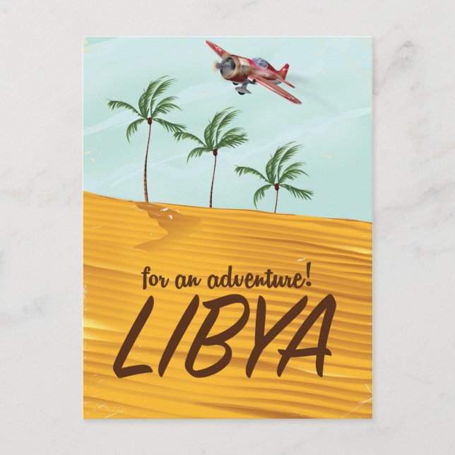Postal ¡Por una aventura! Afiche de viaje de Libia (Anverso)