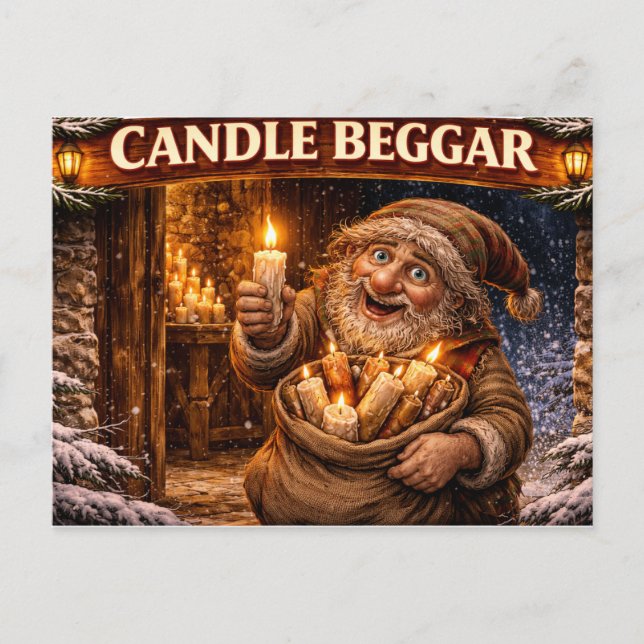 Postal Pordiosero de velas islandés Yule Lad (Anverso)