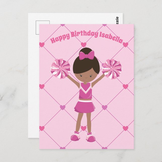 Postal Porrista Afroamericana Cumpleañera Personalizada (Anverso / Reverso)