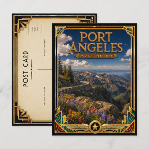 Postal Port Angeles Washington Vintage Arte Deco Dorado