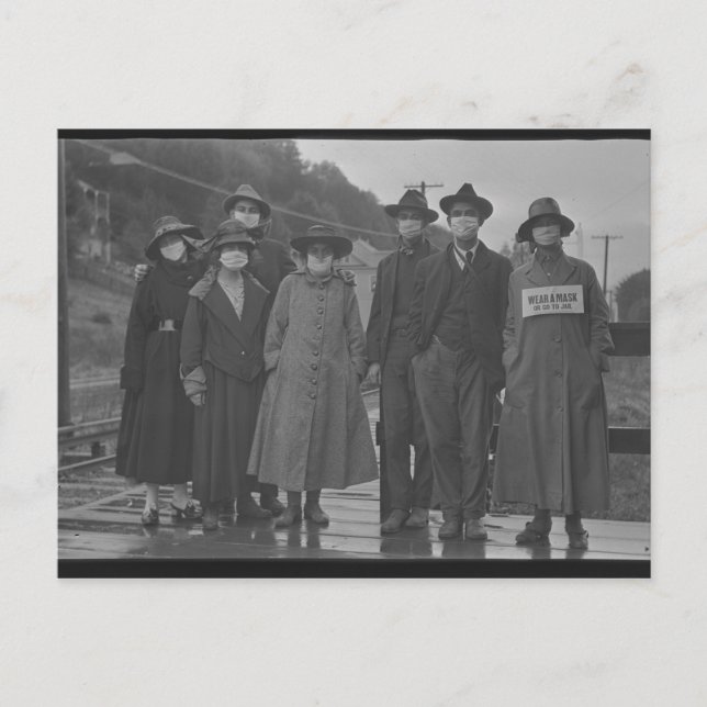 Postal Port du masque pendant la Grippe espagnole 1918 (Anverso)