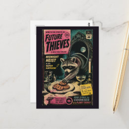 Postal Portada de libro vintage falso de mapache robando 