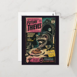 Postal Portada de libro vintage falso de mapache robando 