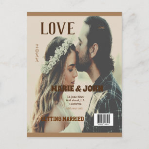 Postal portada de revista de amor de boda minimalista sim