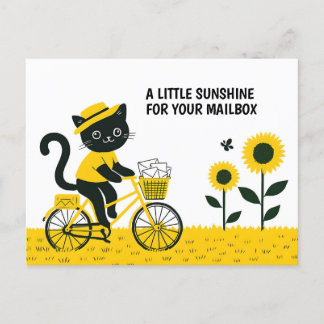 Postal Portadora de correo de gato en bicicleta con corre