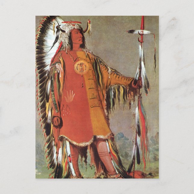 Postal Portait of Indian Chief Mato-Tope by George Catlin (Anverso)