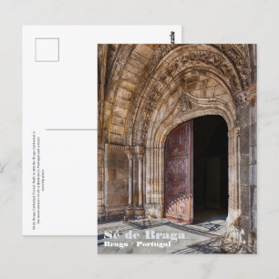 Postal Portal de la Catedral de La Braga. Braga, Portugal