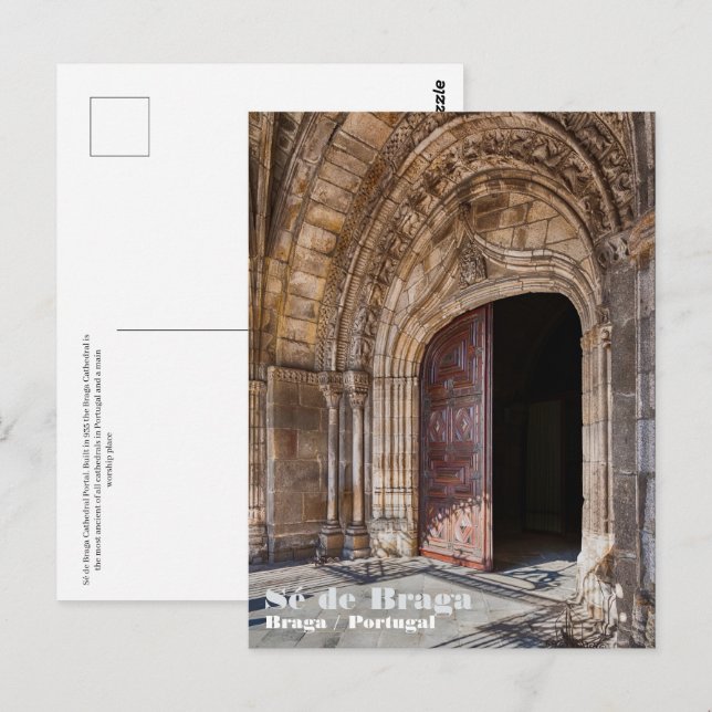 Postal Portal de la Catedral de La Braga. Braga, Portugal (Anverso / Reverso)