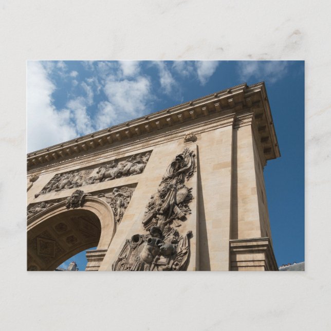 Postal Porte Saint-Denis: Triunfo parisino bajo esquí azu (Anverso)