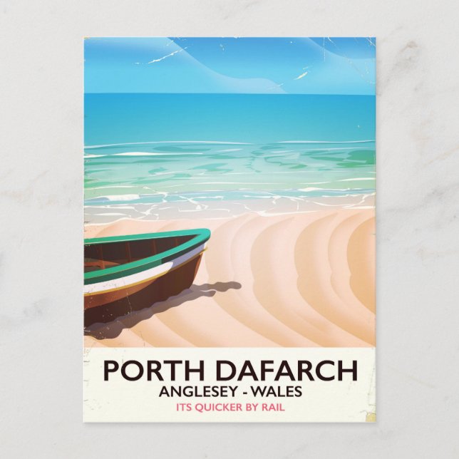 Postal Porth Dafarch, poster de playa de Gales Anglesey (Anverso)