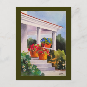 Postal Pórtico de la abuela con macetas de flores
