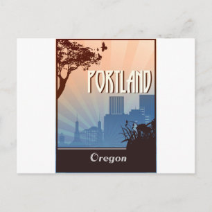 Postal Portland, arte retro de Oregón