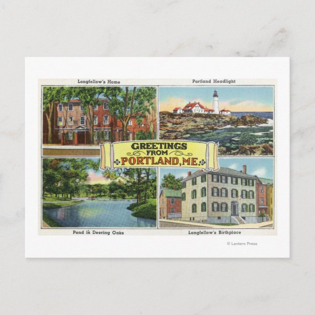 Postal Portland, MaineGreetings From with Scenic (Anverso)