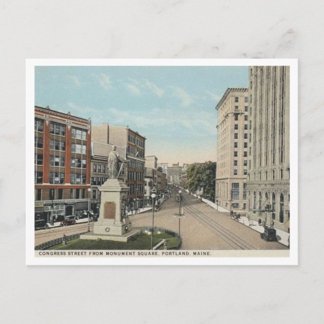 Postal Portland ME, Congress St, Monument Square 1920s (Anverso)