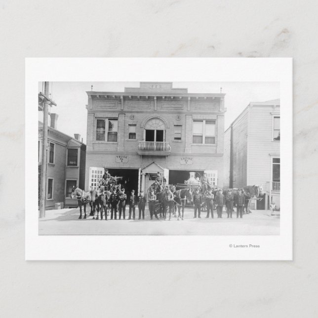 Postal Portland, OR Fire Station Horse Drake and Men (Anverso)