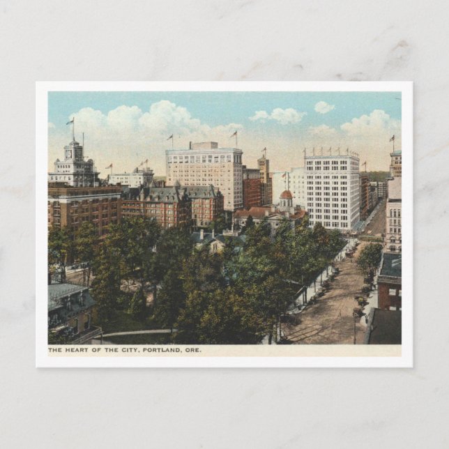 Postal Portland OR, Panorama Downtown 1920s Estilo de épo (Anverso)