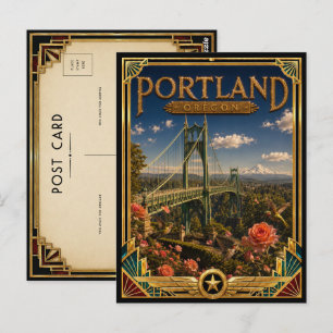 Postal Portland Oregon Arte Deco Vintage Edad Dorada