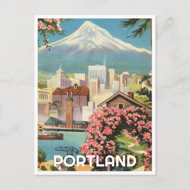 Postal Portland Oregon con la cosecha de Mt Hood (Anverso)