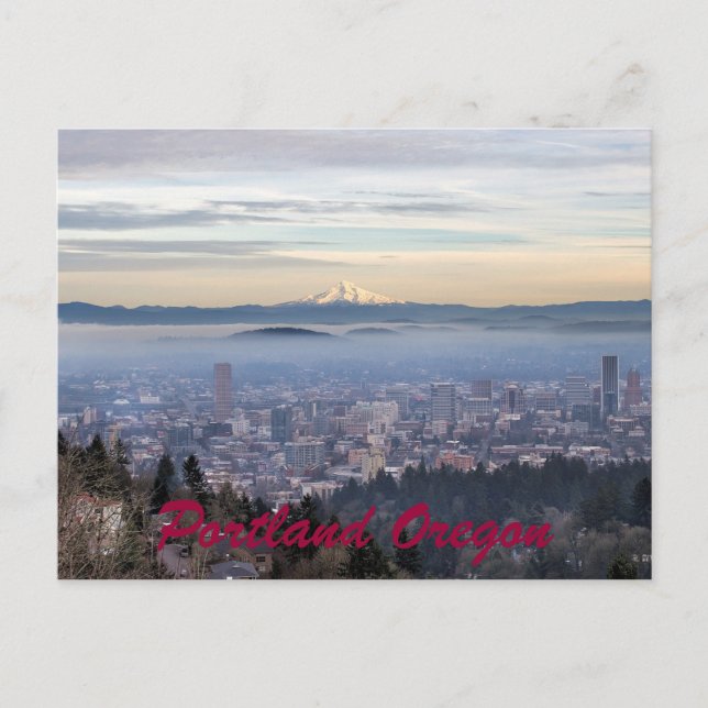 Postal Portland Oregon Downtown Foggy Cityscape Skyline (Anverso)